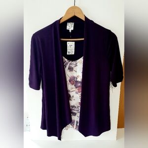 Naif Ladies Purple Open Front Cardigan with Floral Top Size Large